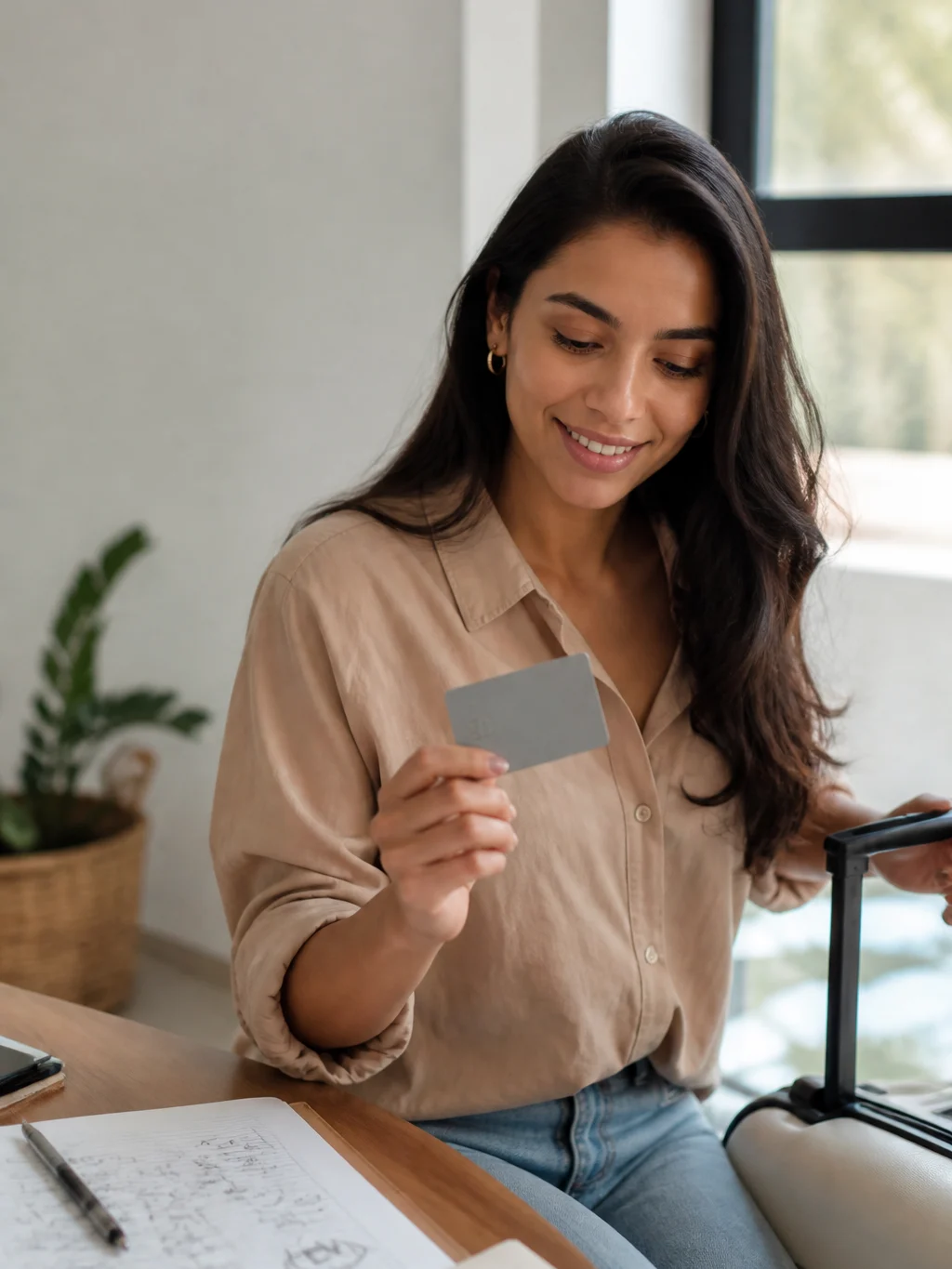 Cartão Neon acumula milhas? Entenda pontos, cashback e benefícios - Pessoa avaliando se o cartão Neon acumula milhas antes de planejar uma viagem