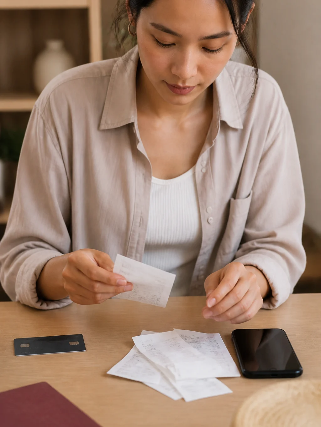 Pontos Livelo pendentes: o que significa e quando caem - Pontos Livelo pendentes sendo acompanhados por pessoa com comprovantes de compra e celular