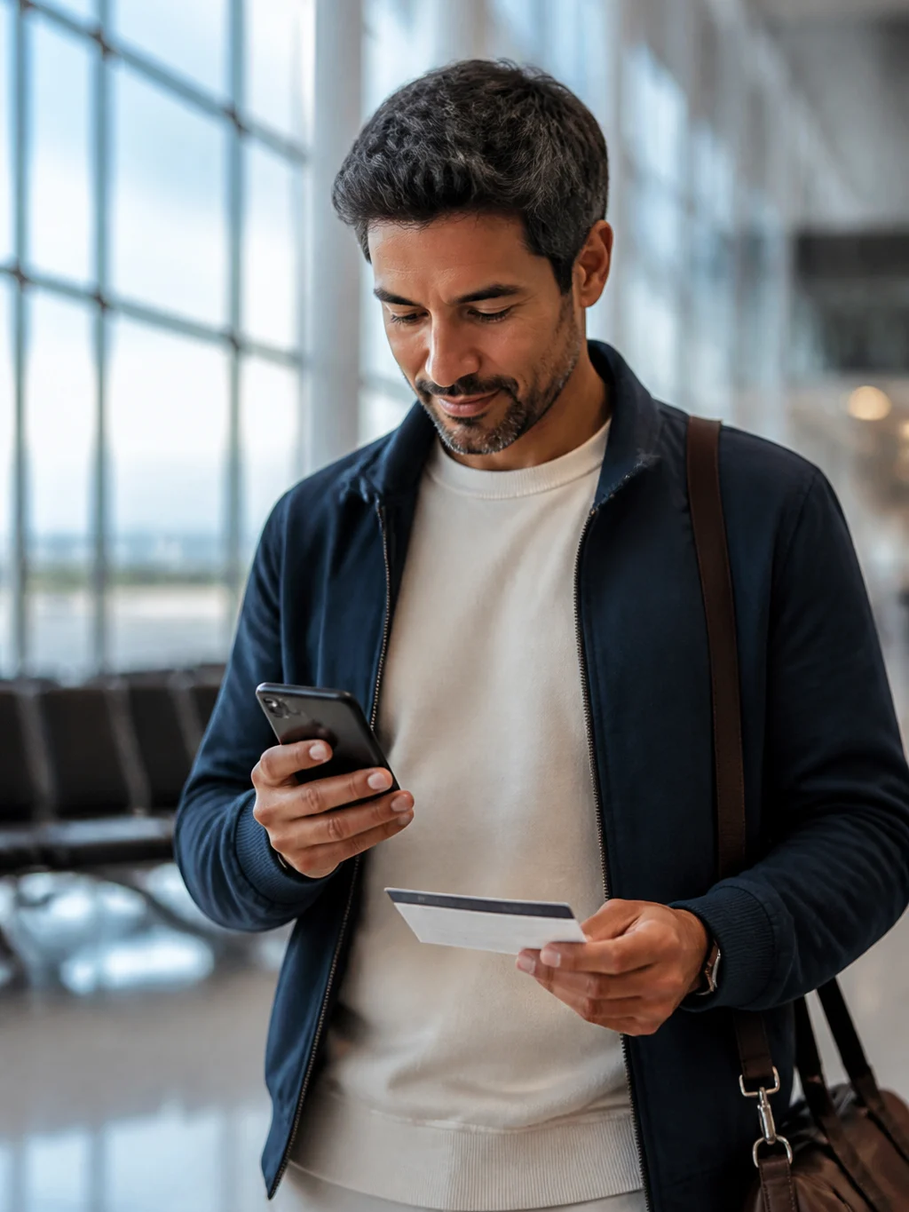 Pontos qualificáveis Azul: como funcionam e como acumular - Passageiro consultando pontos qualificáveis Azul antes de uma viagem